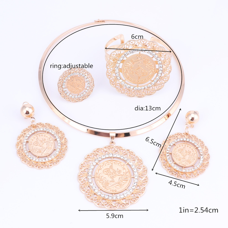 Fashion Jewelry Dubai Crystal Jewelry sets African Women Big Necklace Bangle Earring Ring Jewellery_voghion.com