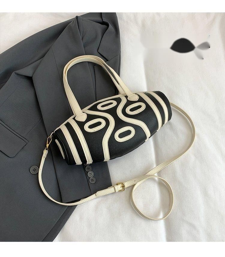 Tianzhu Women, borsa a tracolla in stile etnico, da donna, a tracolla singola per uscire, blocco di colore bianco e nero_voghion.com