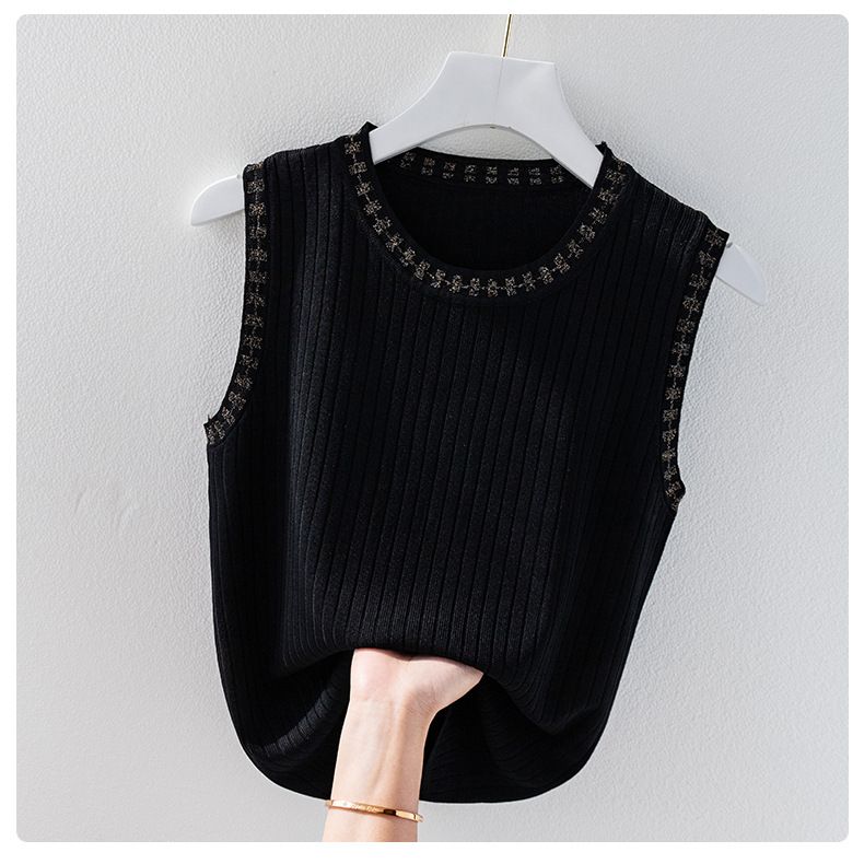 Damenbekleidung Eisseiden-Camisole-Weste für Damen, weißes Unterhemd, lockere helle Seide, modisches Design-Oberteil für den Sommer_voghion.com