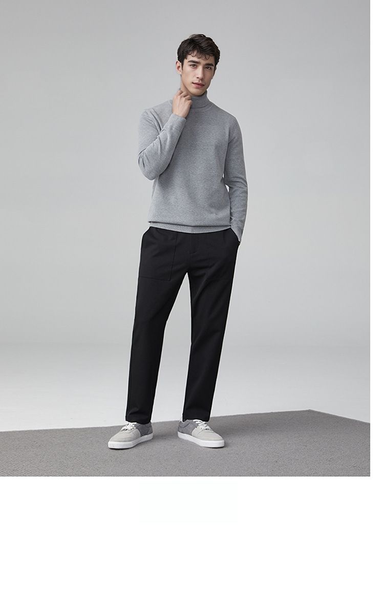 Maglione da uomo slim fit a collo alto - Caldo pullover invernale in maglia con tessuto elasticizzato traspirante, orlo a coste classico_voghion.com