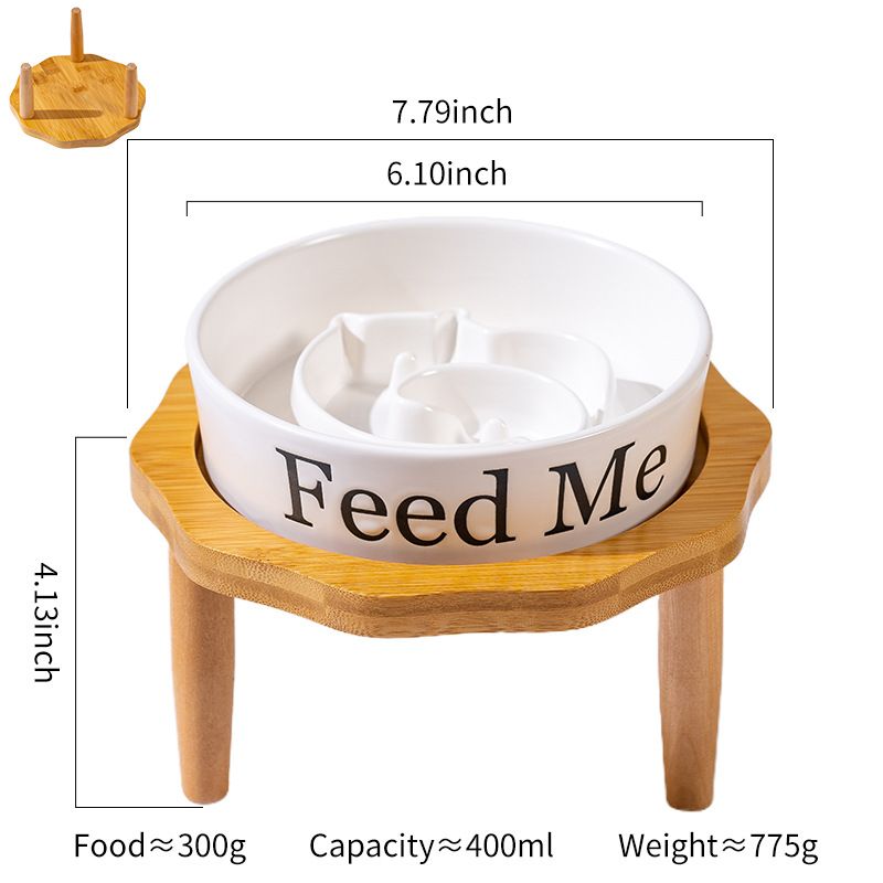 Doppelter Keramik-Futternapf mit integriertem Ständer für langsames Fressen, Anti-Aging-Schutz für Hunde, Haustierbedarf_voghion.com