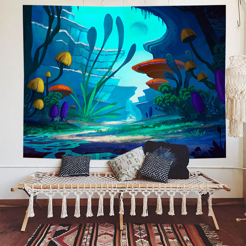 Sea view decorative fabric, dormitory home wallpaper, ins live broadcast background tapestry, psychedelic forest_voghion.com