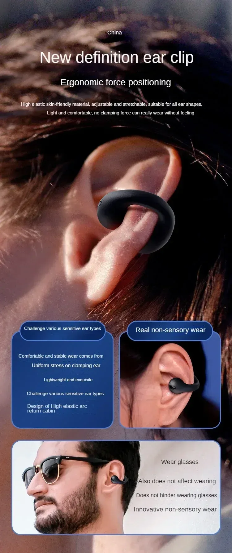 NEW Bluetooth 5.3 Wireless Bone Conduction Headphones T75 Clip Ear Music Noise Canceling Headset HD Call Sports Gaming_voghion.com
