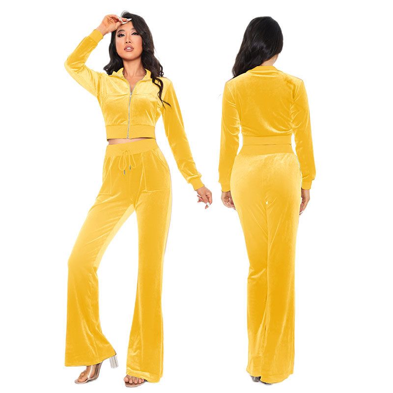 Ensemble deux pièces slim en velours pour femme, nouvelle collection automne 2025, mode décontractée_voghion.com