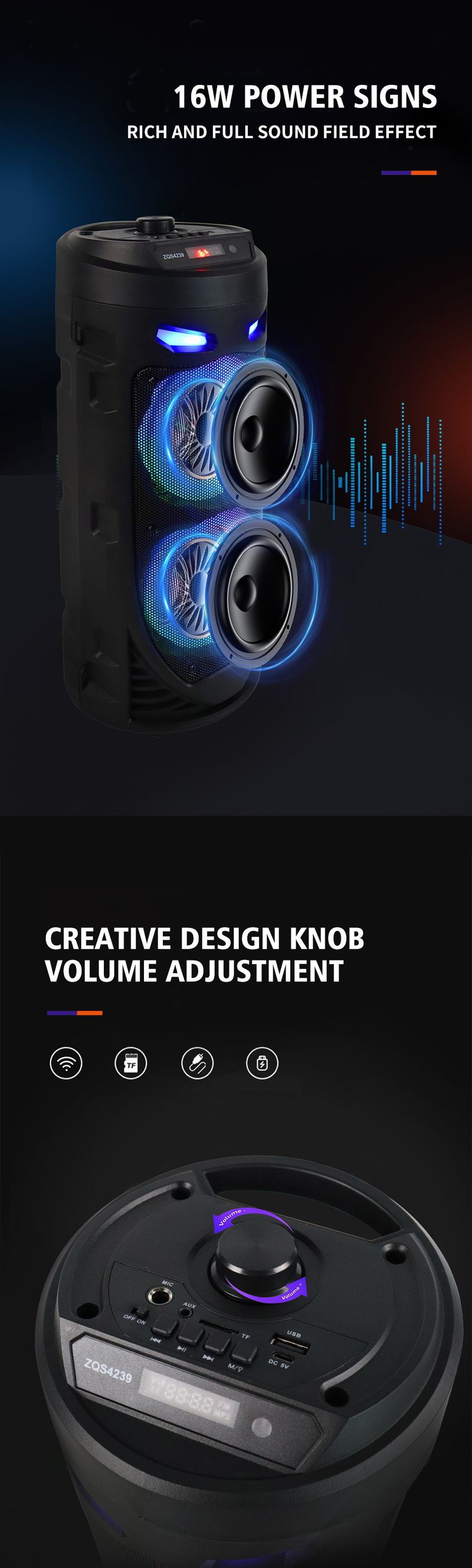 ZQS4239 Altoparlante Bluetooth wireless multifunzionale Square Dance Subwoofer per esterni Audio personalizzazione di fabbrica_voghion.com
