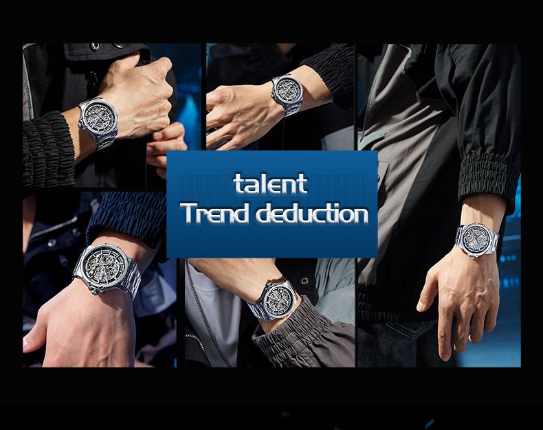 Men's Stainless Steel Skeleton Automatic Mechanical Watch With Luminous Hands And Butterfly Clasp Stainless Steel Watch Men's_voghion.com
