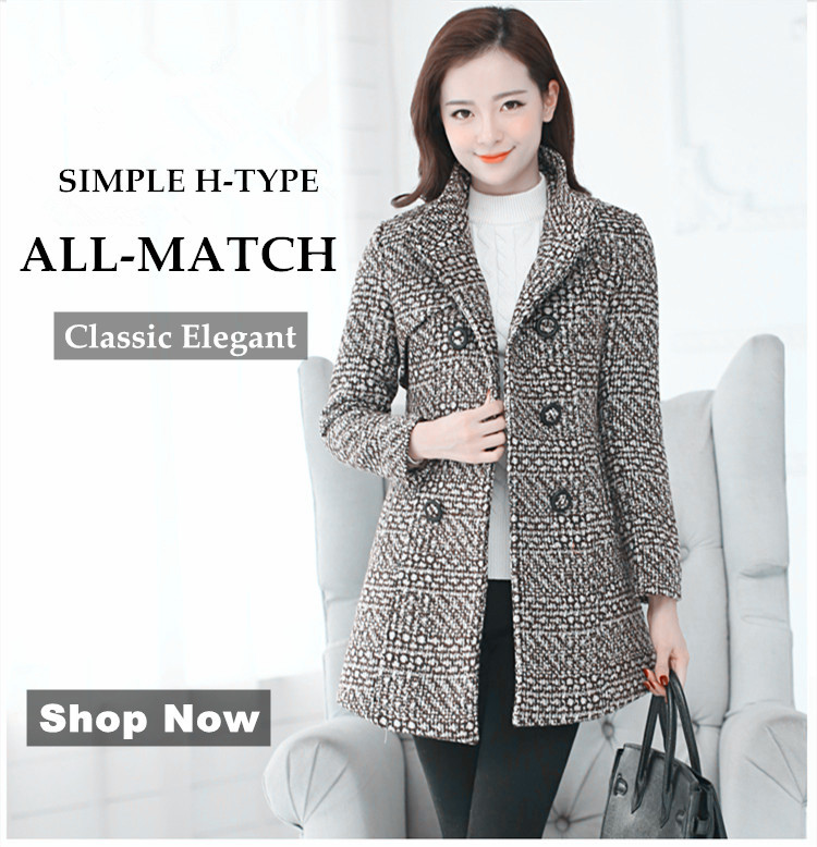 Nuevo abrigo de mezcla de lana para mujer, moda Otoño 2022, elegante abrigo de lana de Tweed largo ajustado a cuadros con cuello alto para madre_voghion.com