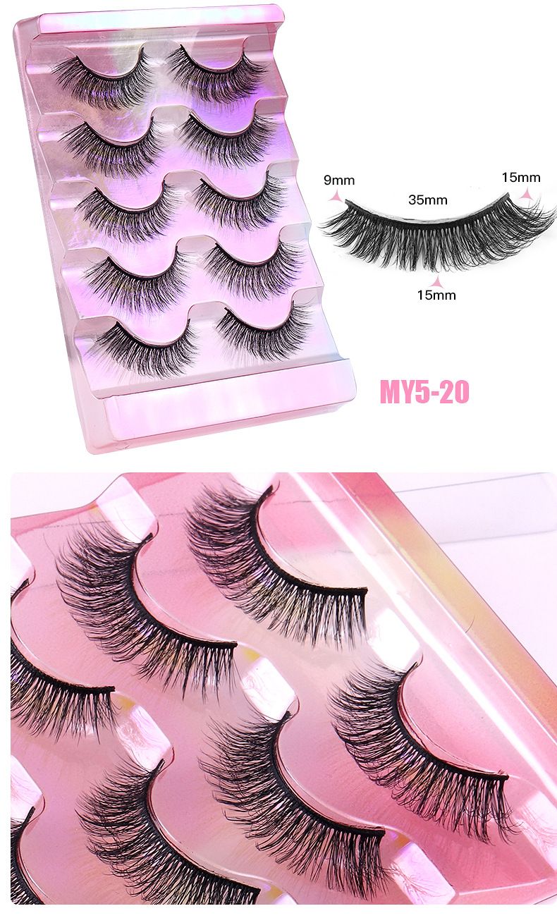 Cross Border Hot Selling 3D Multi-layer Thick 5-pair Eyelashes in Europe and America, Natural Eyelashes Simulation Curling False Eyelashes_voghion.com