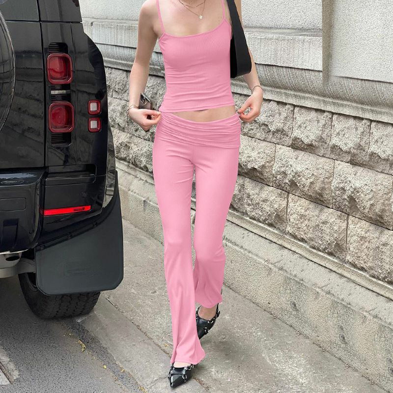 European and American style women's clothing 2024 summer new product fashion street auction crop tank top slim fit pants_voghion.com