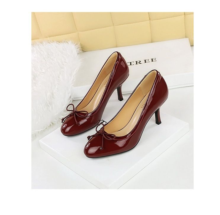 6682-2 Bowknot Runde Zehe High Heels Flacher Mund Einzelne Pendeln Tägliche Arbeit Slip-On Damenschuhe Abnehmen_voghion.com
