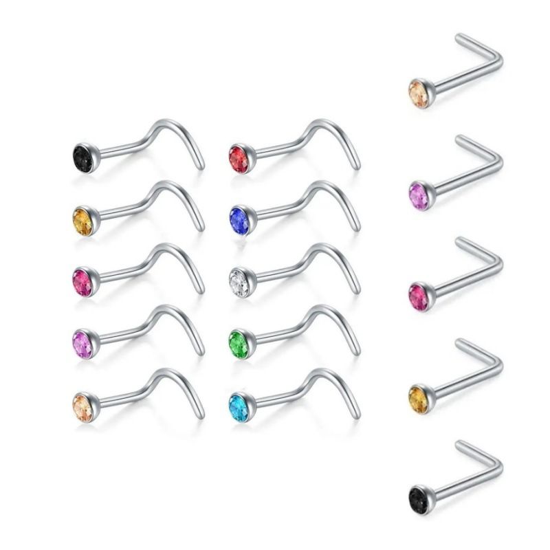 Women's Jewelry Stainless Steel Nose Nail Set 18 Pieces Piercing Nose Ring Set Titanium Steel Nose Jewelry_voghion.com