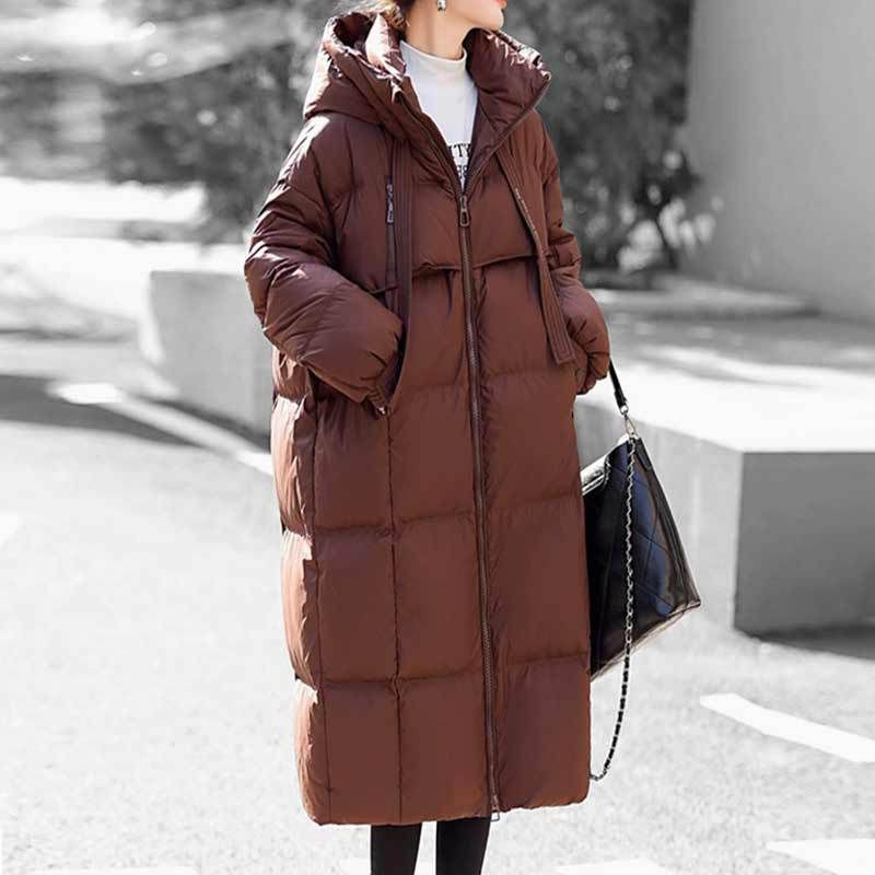 Daunenjacke für Damen, mittellang, über dem Knie, Winter, neue modische dicke weiße Entendaunen, lockere Brotjacke, Trend_voghion.com