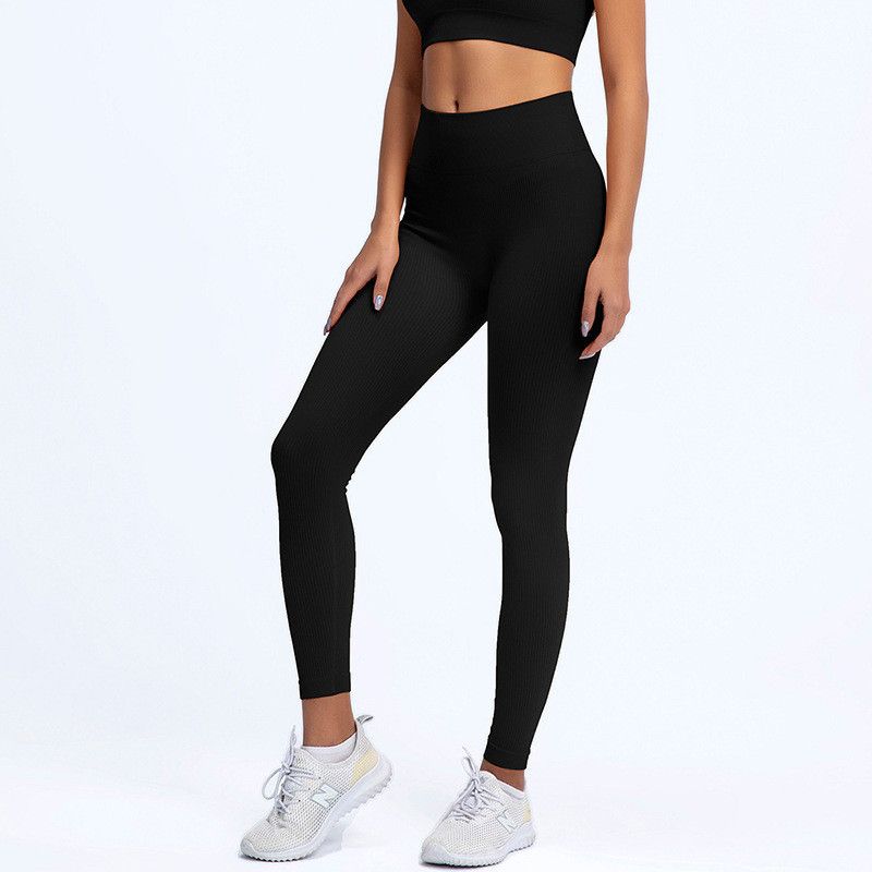 Leggings a coste senza cuciture con reggiseno integrato - Pantaloni da yoga a vita alta per donna, collant elasticizzati in nylon per l'allenamento, abbigliamento sportivo casual estivo_voghion.com