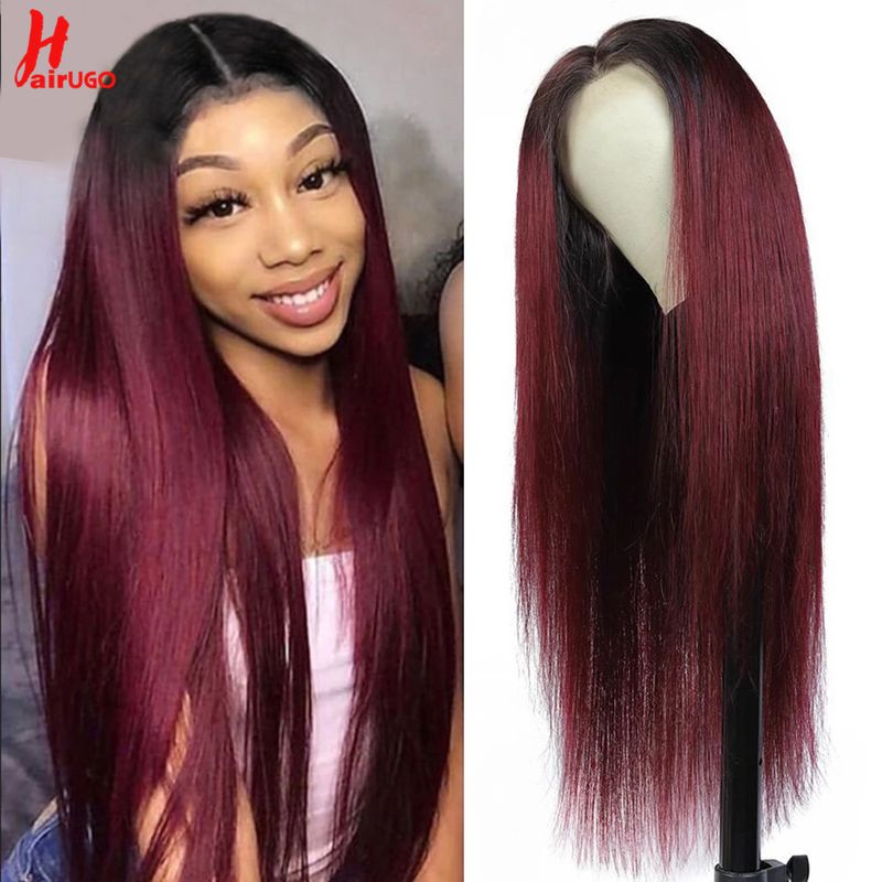T1B/99J Riicht Bourgogne T-Part Front Synthetesch Faser Omber Lace Frontal Perücke Fir Fraen Hëtzebeständeg Faser Ha_voghion.com