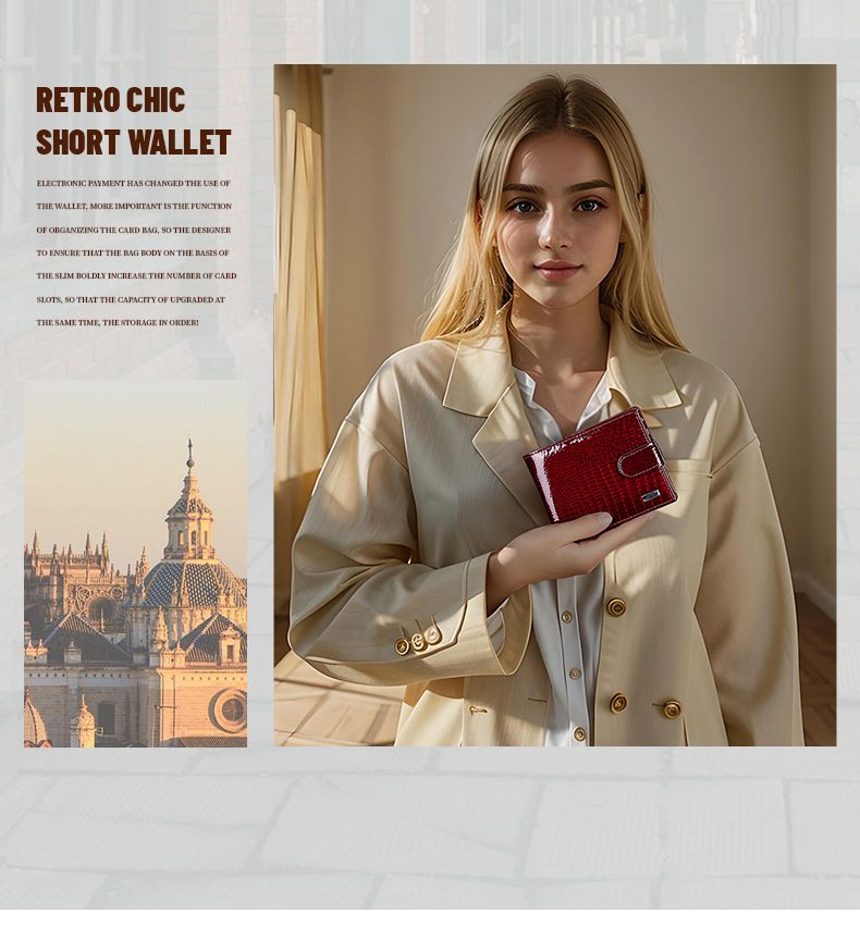 Portafoglio in pelle Marant, corto, elegante, grande capacità, in pelle verniciata di alta qualità, multifunzionale, a due ante, da donna_voghion.com