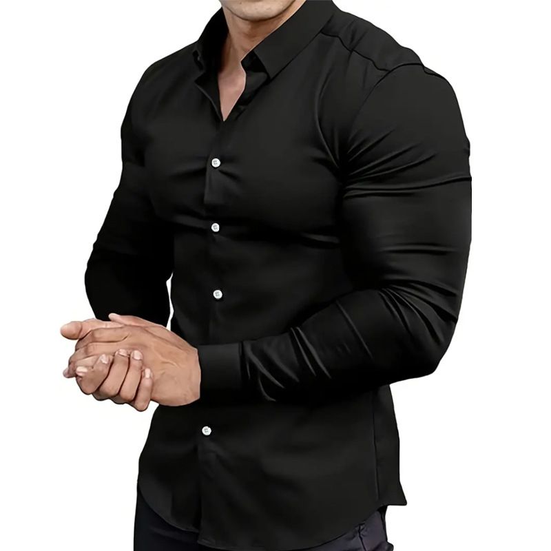 Herrenbekleidung Langarmhemd Bedrucktes Business Casual Bügelfreies einfarbiges Revershemd_voghion.com
