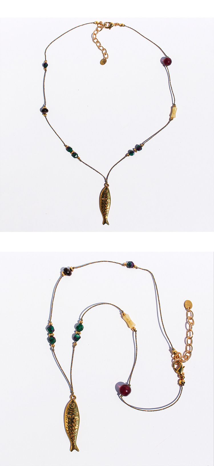 Collier pendentif poisson en laiton fait main pour femme avec chaîne en corde, motif animal géométrique, chaîne de clavicule légère et délicate pour un usage quotidien_voghion.com