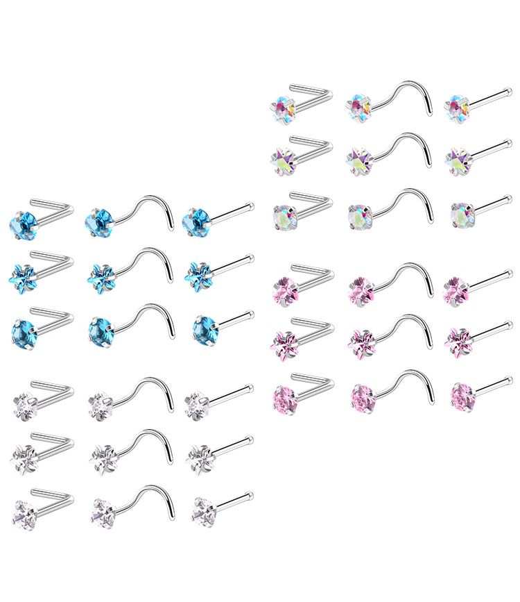 Piercing per naso da donna in acciaio inossidabile con zirconi, a forma di stella, ad angolo retto, in acciaio al titanio_voghion.com