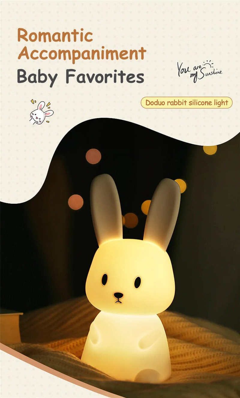 LED Night Light cute Rabbit Animal Cartoon Silicone Lamp Dimmable USB Rechargeable For Children kids bedroom gift Sleeping light_voghion.com
