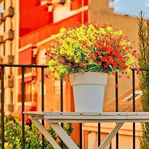 Grunyia Flores Artificiais Resistente a UV Plantas Internas e Externas Plantador Pendurado Decoração de Jardim Doméstico, 10 Pacotes_voghion.com