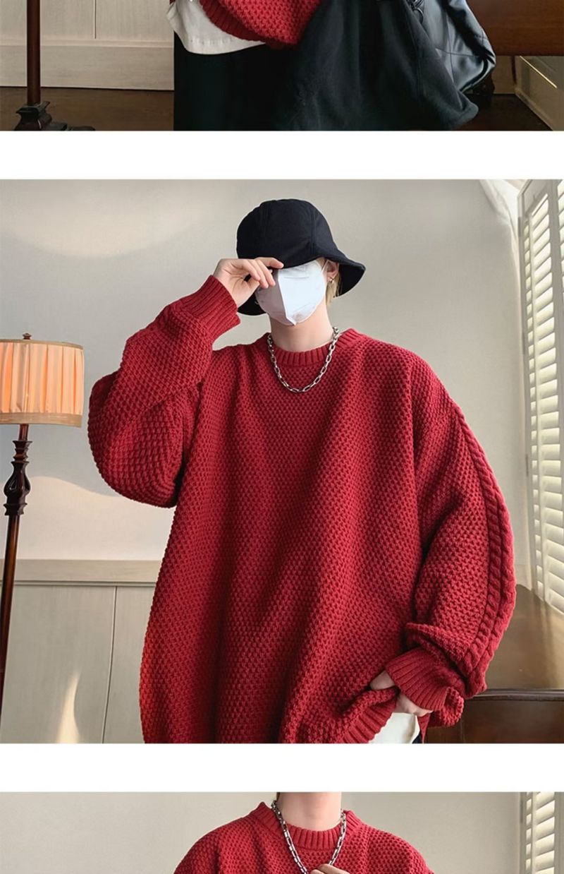 Herbst und gut aussehend Herren Lazy Style Retro Loose Trendy Marke Strick Sweer Grobnadel Winter verdickt High End_voghion.com