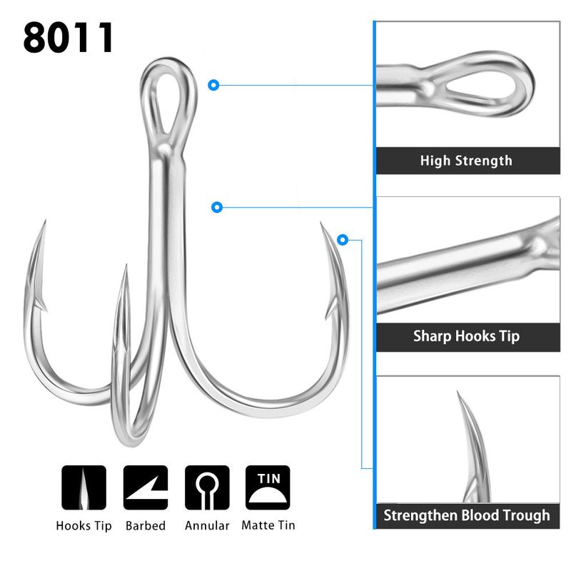 Three Blood Groove Thickened Reinforced Triple With Barbed Lure Anchor Fishing Bright Tin Saltwater Freshwater Hooks_voghion.com