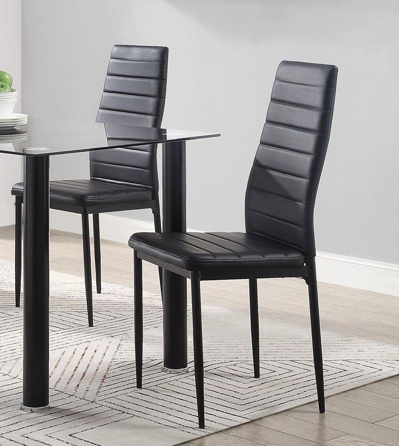 Modern Black Metal Side Chairs Set Of 2 With Leather Upholstery For Dining Room_voghion.com