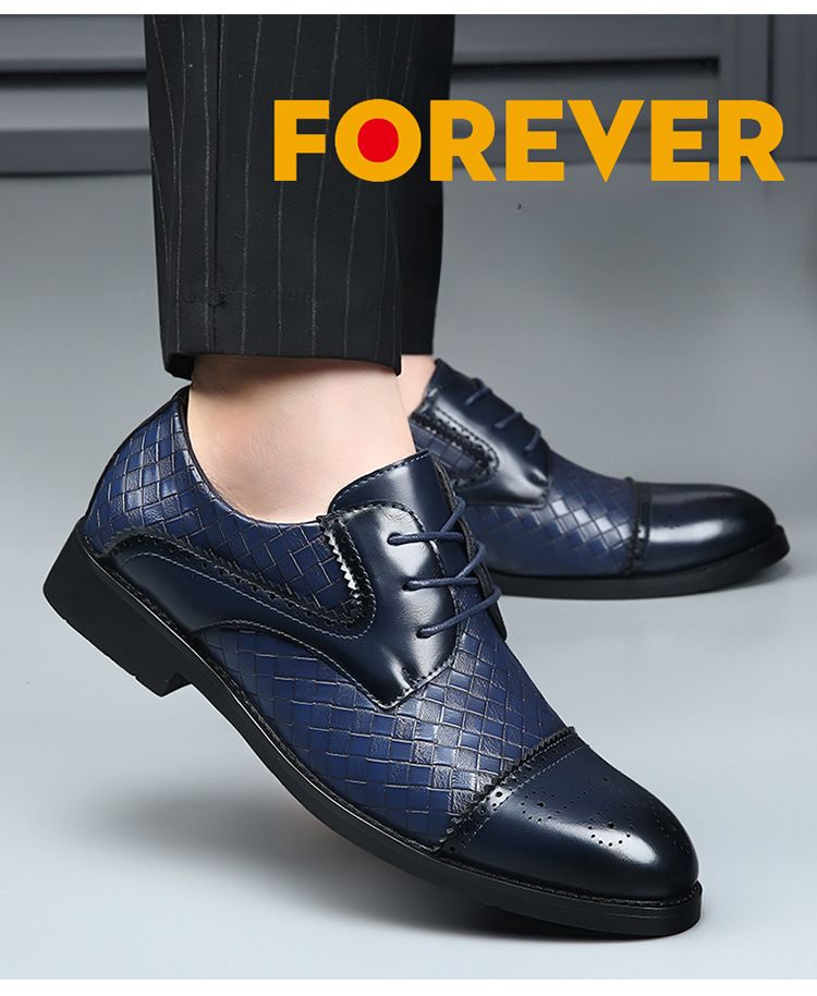 Scarpe eleganti casual da uomo, modello Prince, classiche brogue con punta a coda di rondine, stringate, moderne, formali, in pelle intrecciata_voghion.com