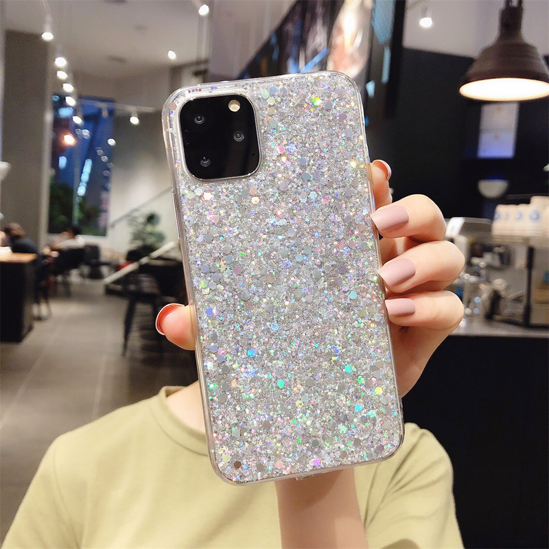 Svetleč bleščeč ovitek za telefon z bleščicami za iPhone 12 11 Pro Max XR XS 7 8 Plus SE 2020 Bling mehak TPU hrbtni pokrovček Slim Cute C_voghion.com