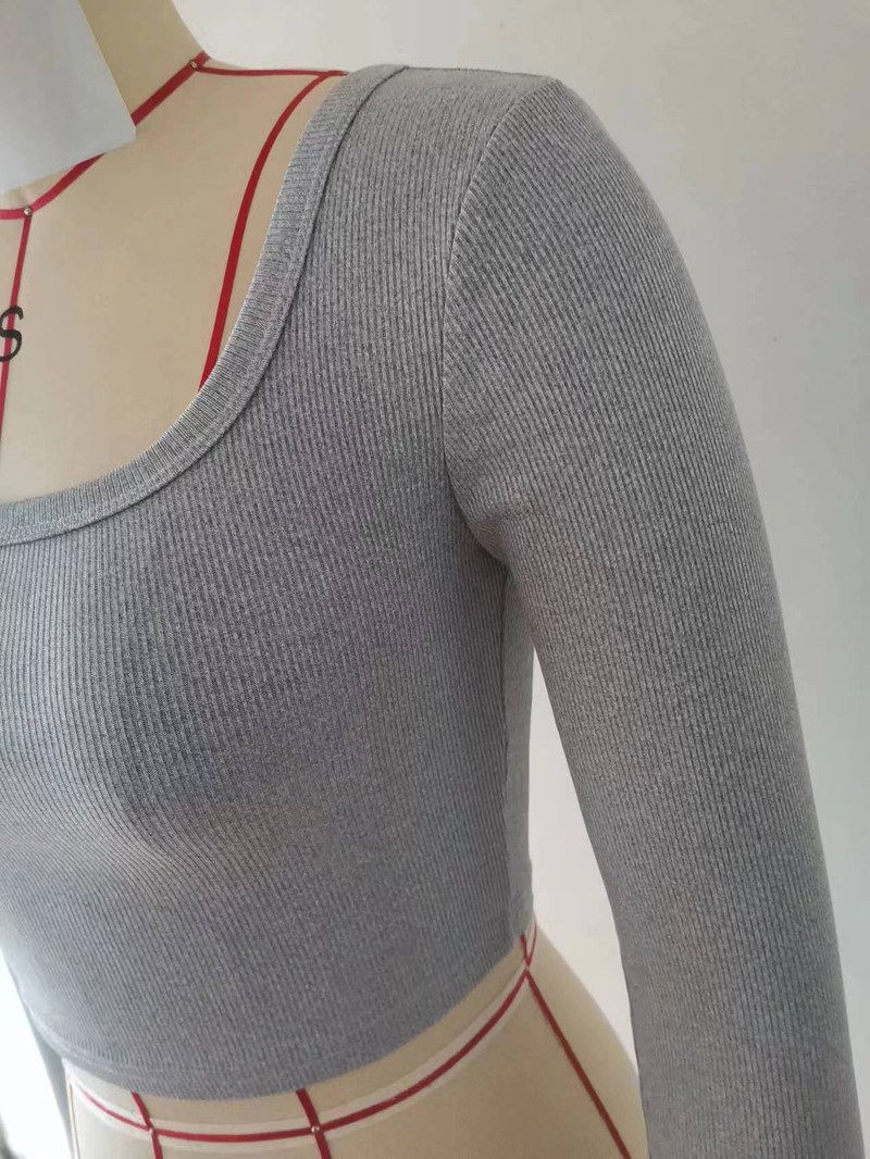 T-shirt côtelé à manches courtes et col carré pour femme, coupe slim, tendance_voghion.com