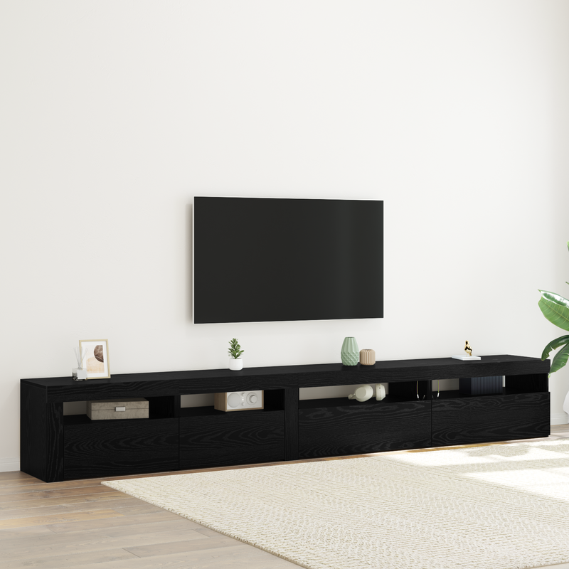 3-teiliger TV-Schrank mit LED-Lichtern Schwarze Eiche Holzwerkstoff_voghion.com