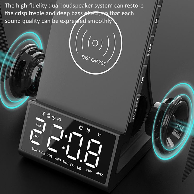 Haut-parleur Bluetooth de chargement sans fil multifonctionnel X7 avec réveil, radio et télécommande, spécification: prise britannique_voghion.com
