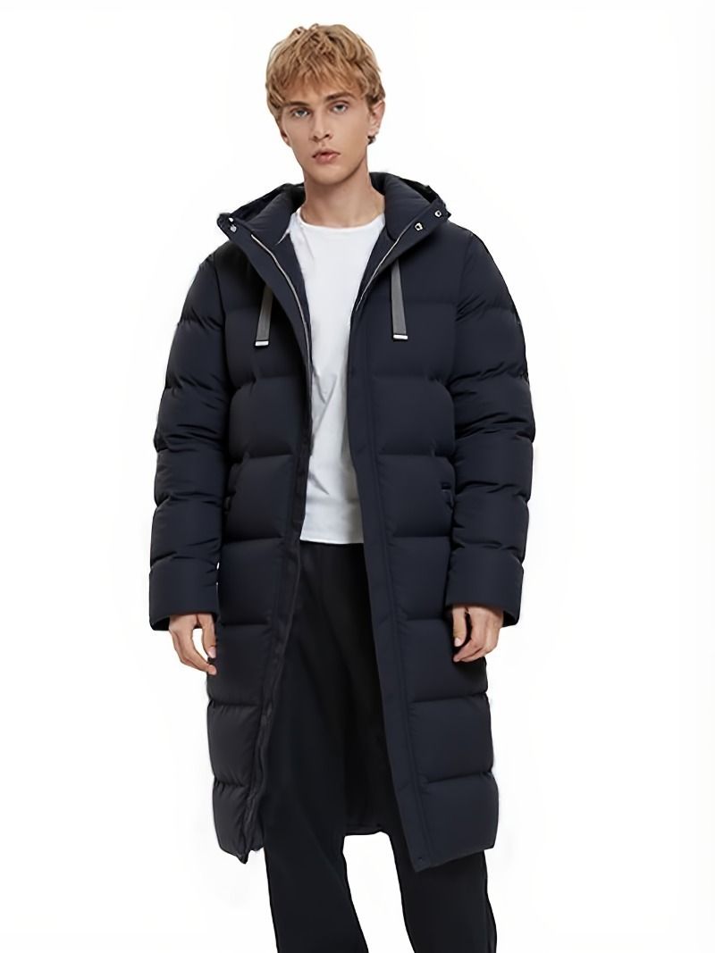 Langer Herren-Daunenmantel mit Kapuze – Hochwertige Winterjacke aus weißen Gänsefedern, wasser- und winddicht (EU XXS-XXXL, Schwarz/Marineblau/Armeegrün)_voghion.com