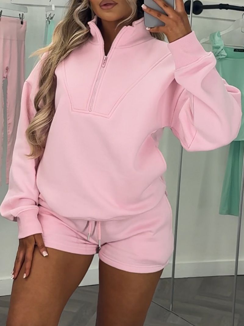 Women's Clothing 2025 Autumn And Winter Casual Zipper Sweater Shorts Two-piece Set_voghion.com