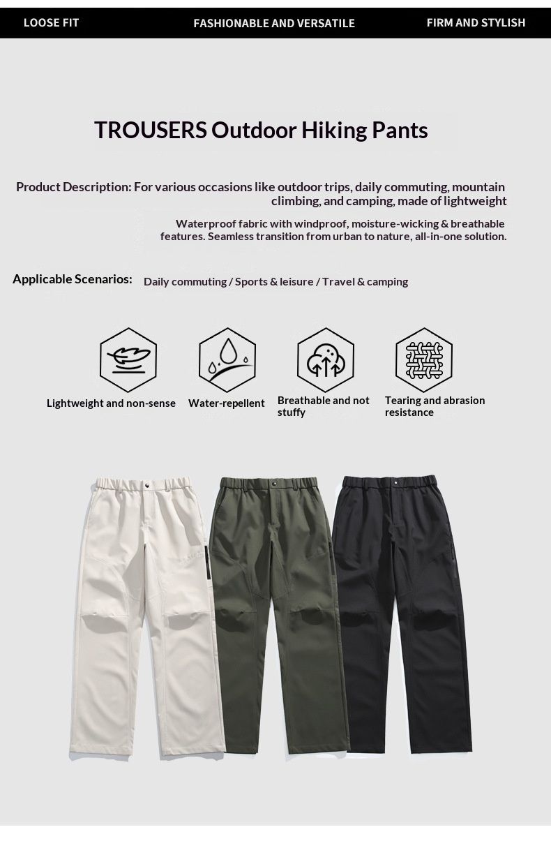 001 Outdoor Hiking Trekking Men Spring Autumn New Waterproof Cargo Elastic Waist Zipper Casual Long Pants_voghion.com