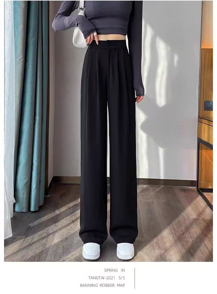 Damenbekleidung Weiße Hose mit weitem Bein Damen Sommer Dünne Neue Hohe Taille Saison Drapieren Lässige Kleine Gerade Anzughose_voghion.com