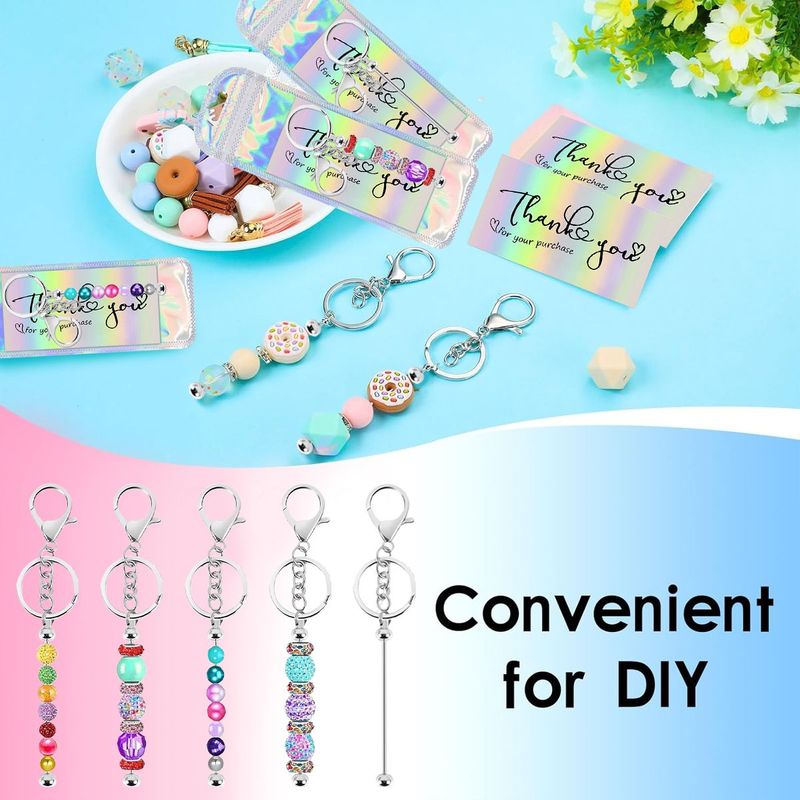 20 Sets Of Beaded Keychain Strips With 24 Resealable Bags And 24 Cards, Silver Bead Keychain DIY Pendants, Alloy Blank Keychain Accessories Bulk For Keychain Making Blank Beaded Metal DIY Craft Making_voghion.com