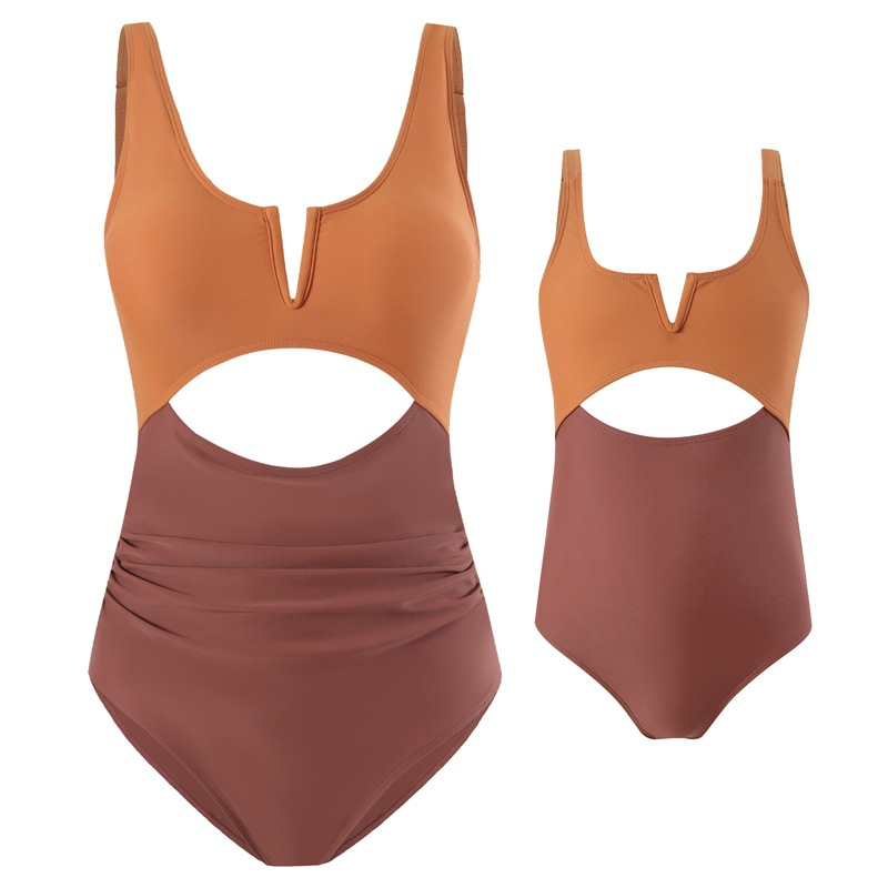 Maillot de bain familial maillot de bain nylon match couleur maillot de bain familial Huludao ins vent maillot de bain une pièce_voghion.com