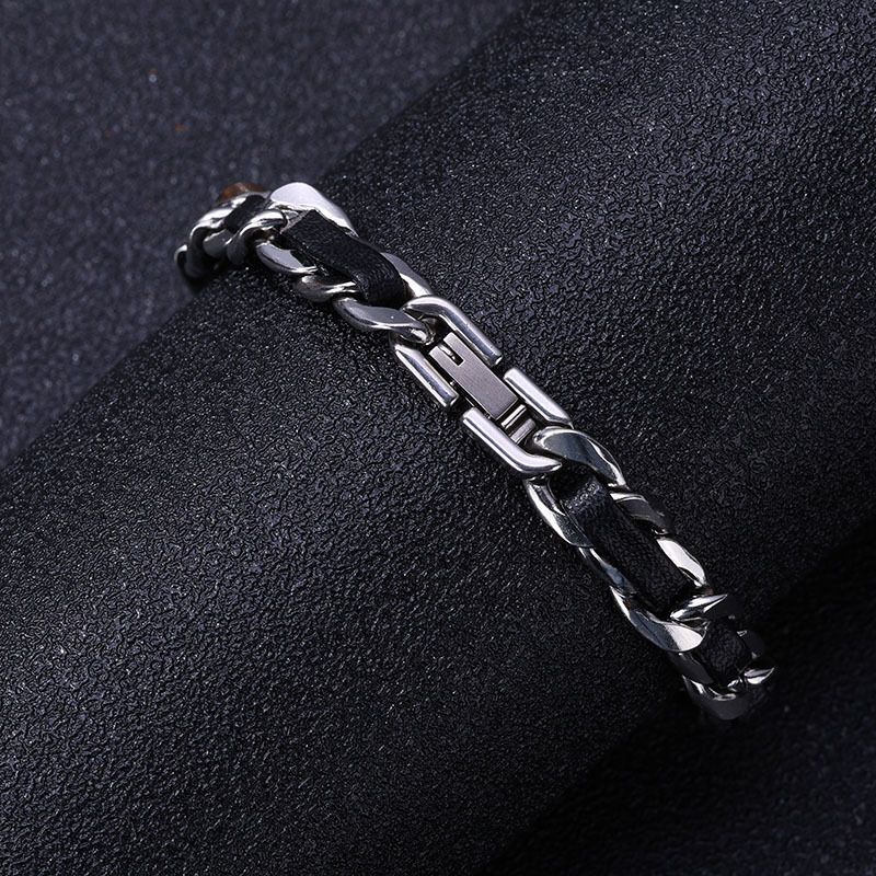 Herrenschmuck Trendy Hip Hop Style Geflochtenes Lederarmband aus Titanstahl Nischendesign High-End-Schmuck_voghion.com