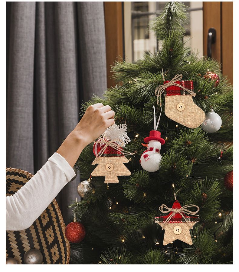 Handgefertigtes Jute-Weihnachtsornament-Set – Festlicher Stern, Handschuh, Baum- und Strumpfschmuck für Weihnachtsbaum und Heimdekoration_voghion.com