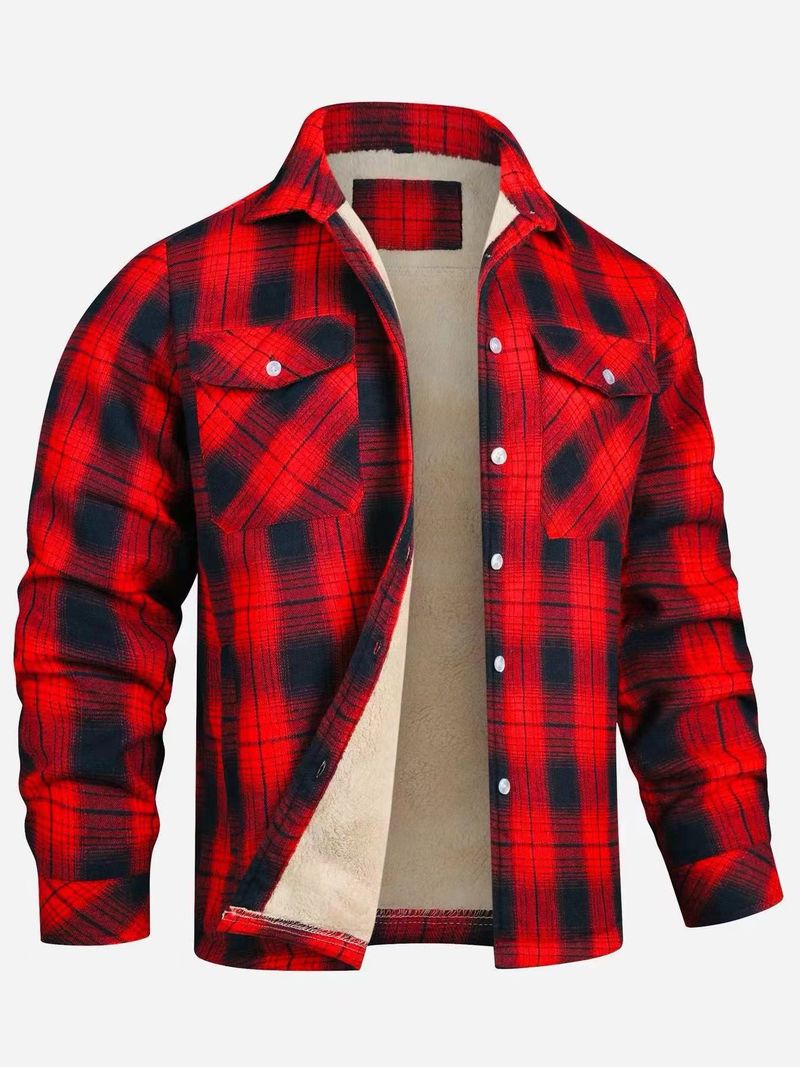 Men's Clothing Jackets Long Sleeved Lapel Plaid Thickened Shirt Men's Jacket_voghion.com
