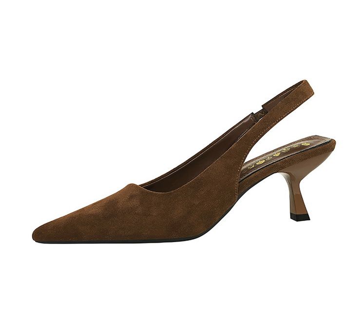 8295 Suede High-heeled Shoes With Pointed Hollowed Out Wine Glass Heel , Shallow Back Strap, Plain Single Shoe For_voghion.com