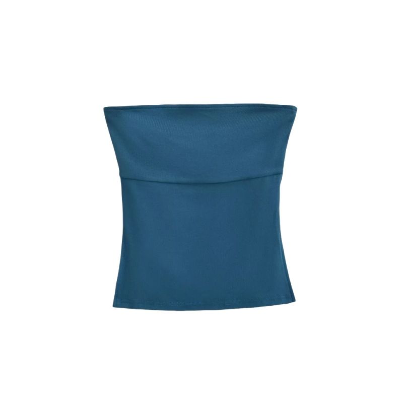 Top de doble abertura con dobladillo 24 HGZ para mujer, color liso, sin tirantes, corte ajustado._voghion.com
