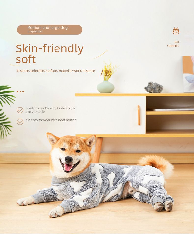 Cross-border Hot Pet Clothes Medium and Large Dog Pajamas Golden Hair Home Clothes Anti-hair-loss Dog Warm Padded Nightgown_voghion.com