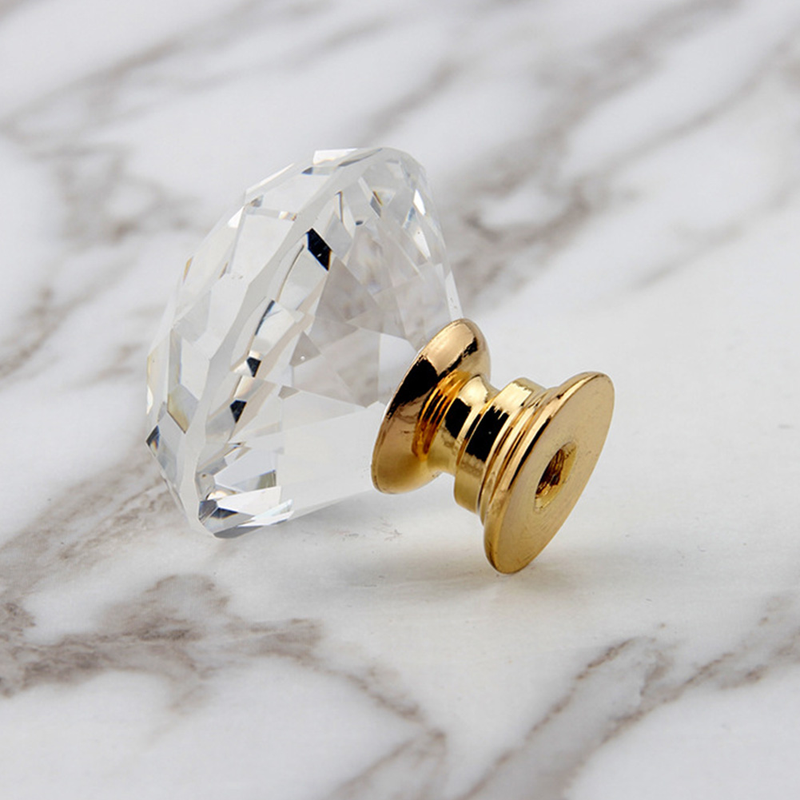 1/10pcs 20-40mm Gold Silver Base Diamond Shape Crystal Glass Knobs Clear Cupboard Pulls Drawer Knobs Kitchen Cabinet Handles_voghion.com