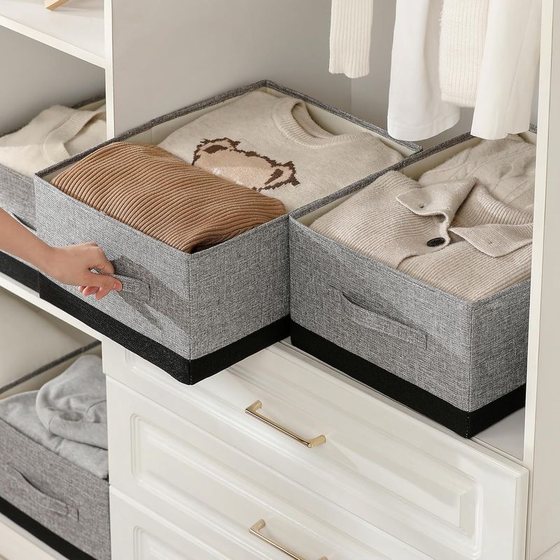 Fabric Storage Bins With Lids - Set Of 3 Decorative Closet Organizers For Clothes Foldable Shelf Baskets Beige_voghion.com