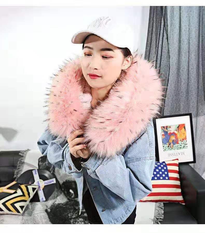 Women's Clothing autumn and winter new denim jacket Korean style loose female students plus velvet thickened large fur collar hooded jacket for women_voghion.com