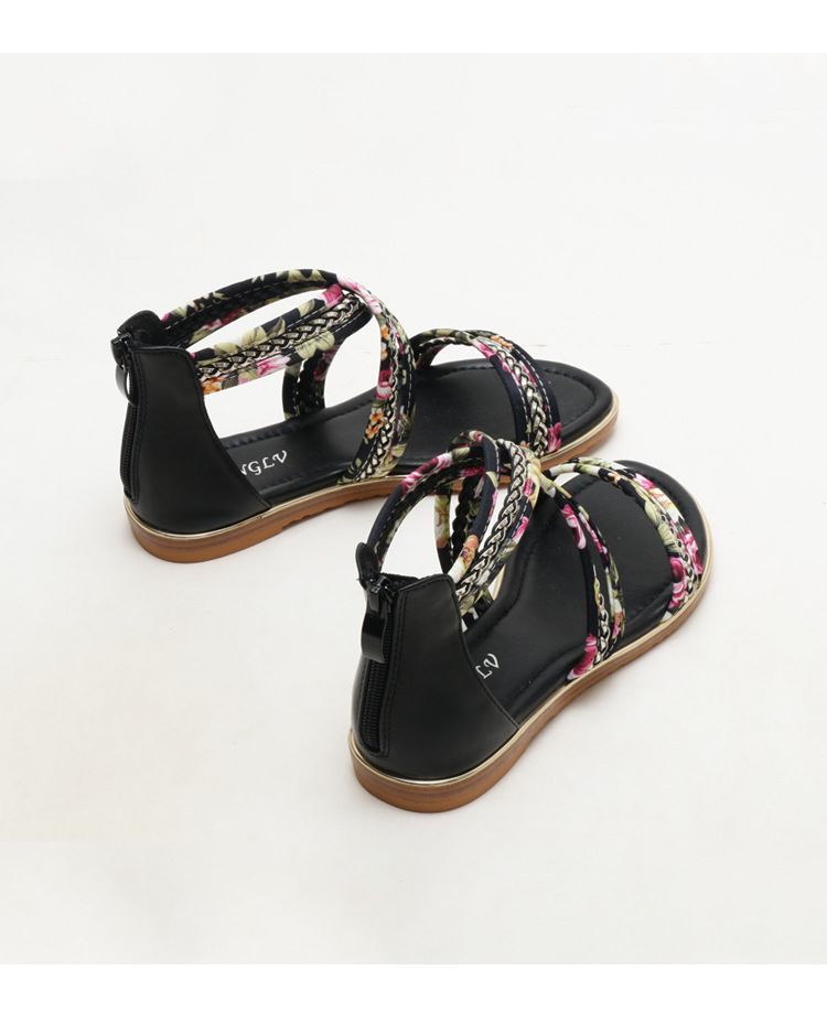 Sandales plates à bout ouvert pour femmes, style féerique, avec bride florale et antidérapantes_voghion.com