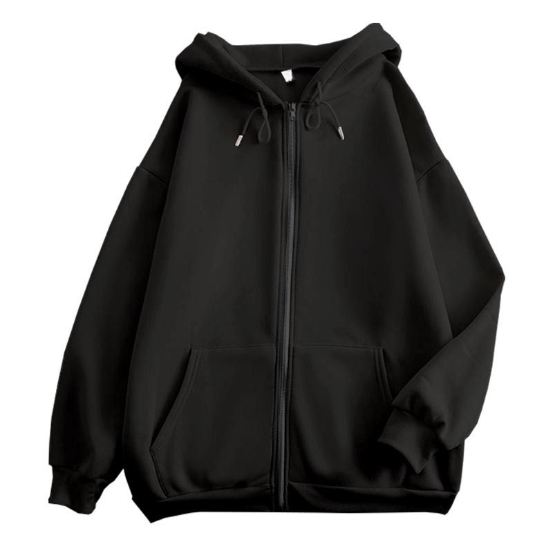 Solid Color Plain Sweatshirt Ins Style Loose Zipper Thickened Hooded Jacket_voghion.com
