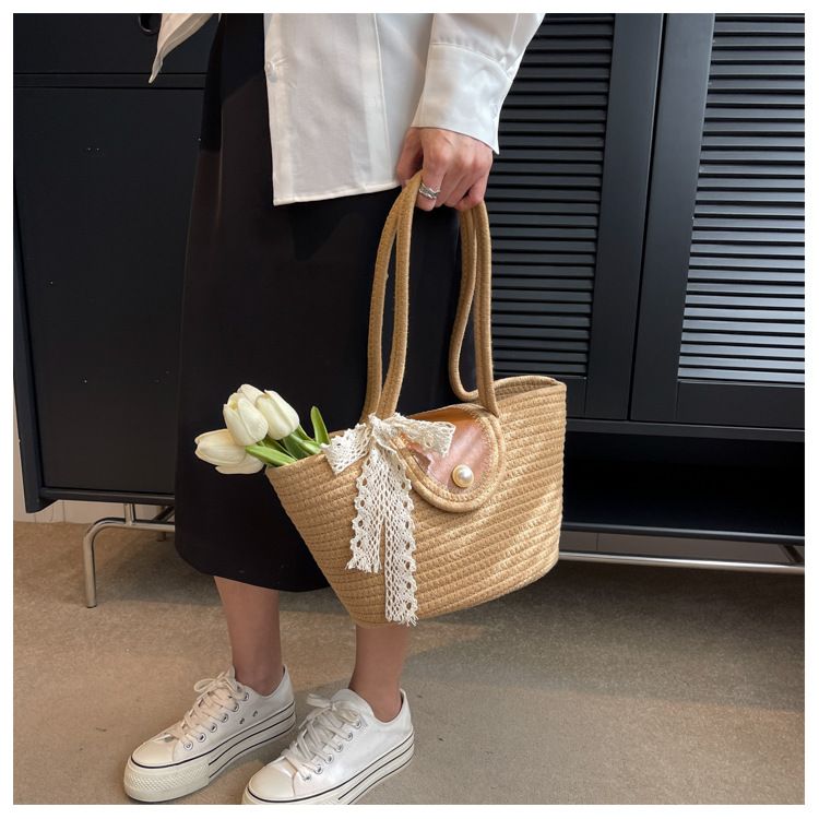 Nuovo zaino da vacanza intrecciato in erba 2024 alla moda, versatile, monospalla, grande capacità, borsa da spiaggia_voghion.com